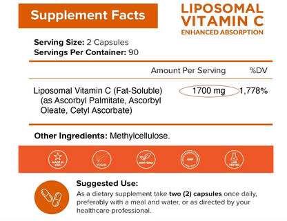 Vitamina C Liposomal NutriFlair 1700 mg, 180 cápsulas - Alta absorción