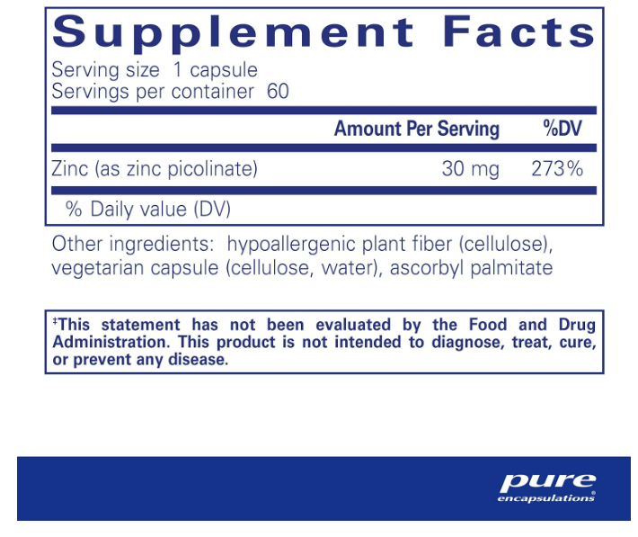 Pure Encapsulations - Zinc 30 mg , 60 capsulas