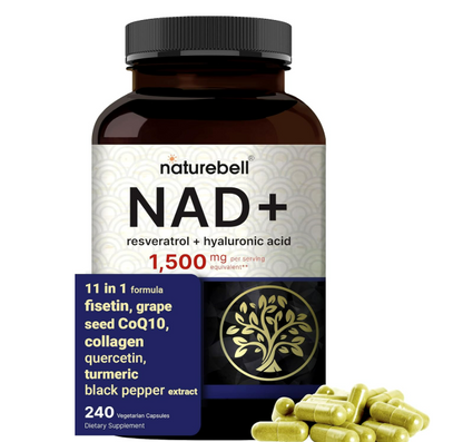 Naturebell , NAD+ resveratrol + acido hialuronico 1,500mg  , 11 in-1 - 240 capsulas vegetarianas