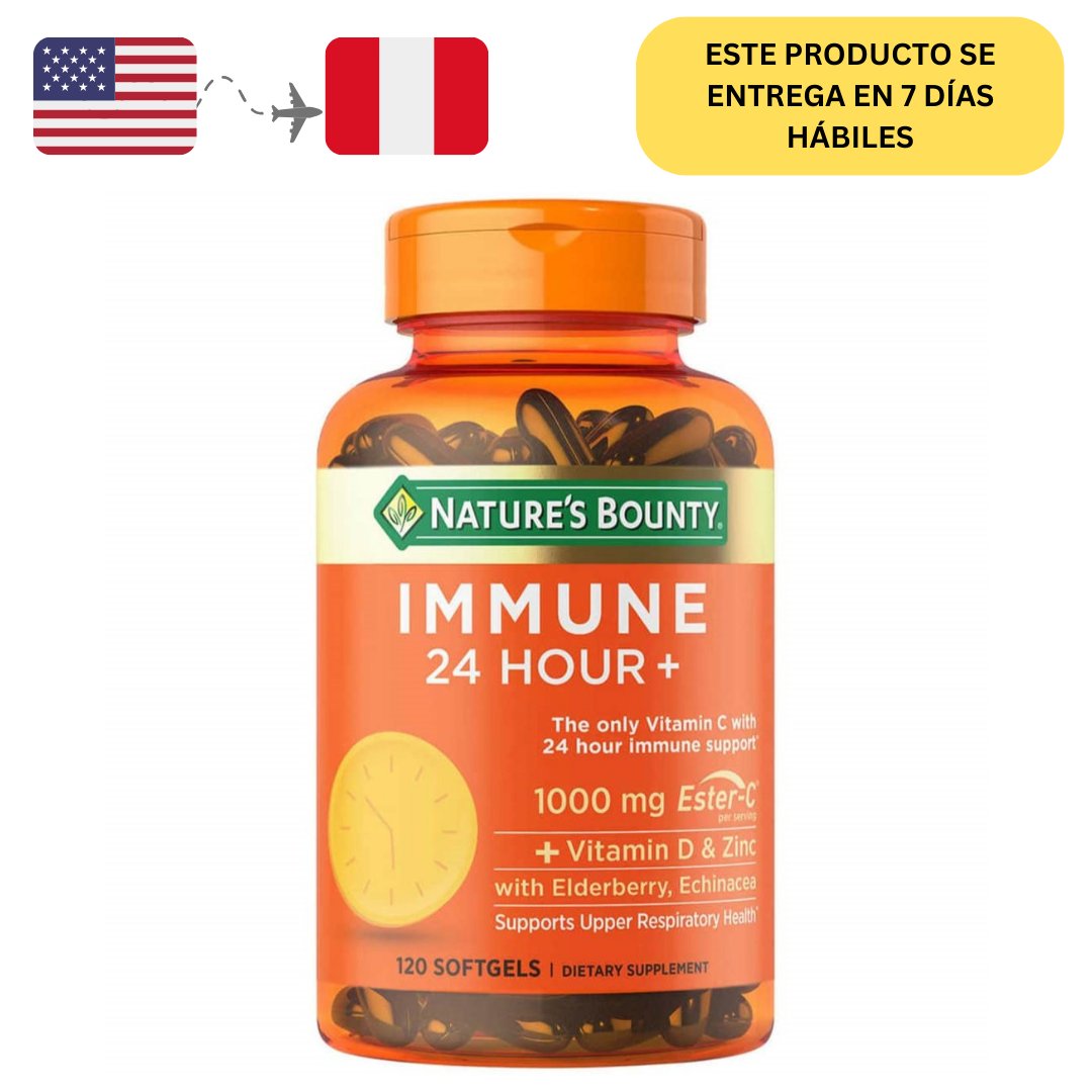 Nature's Bounty, IMMUNE 24HRS+ 120 softgels  - 100mg Ester-C+ vitamina D y Zinc