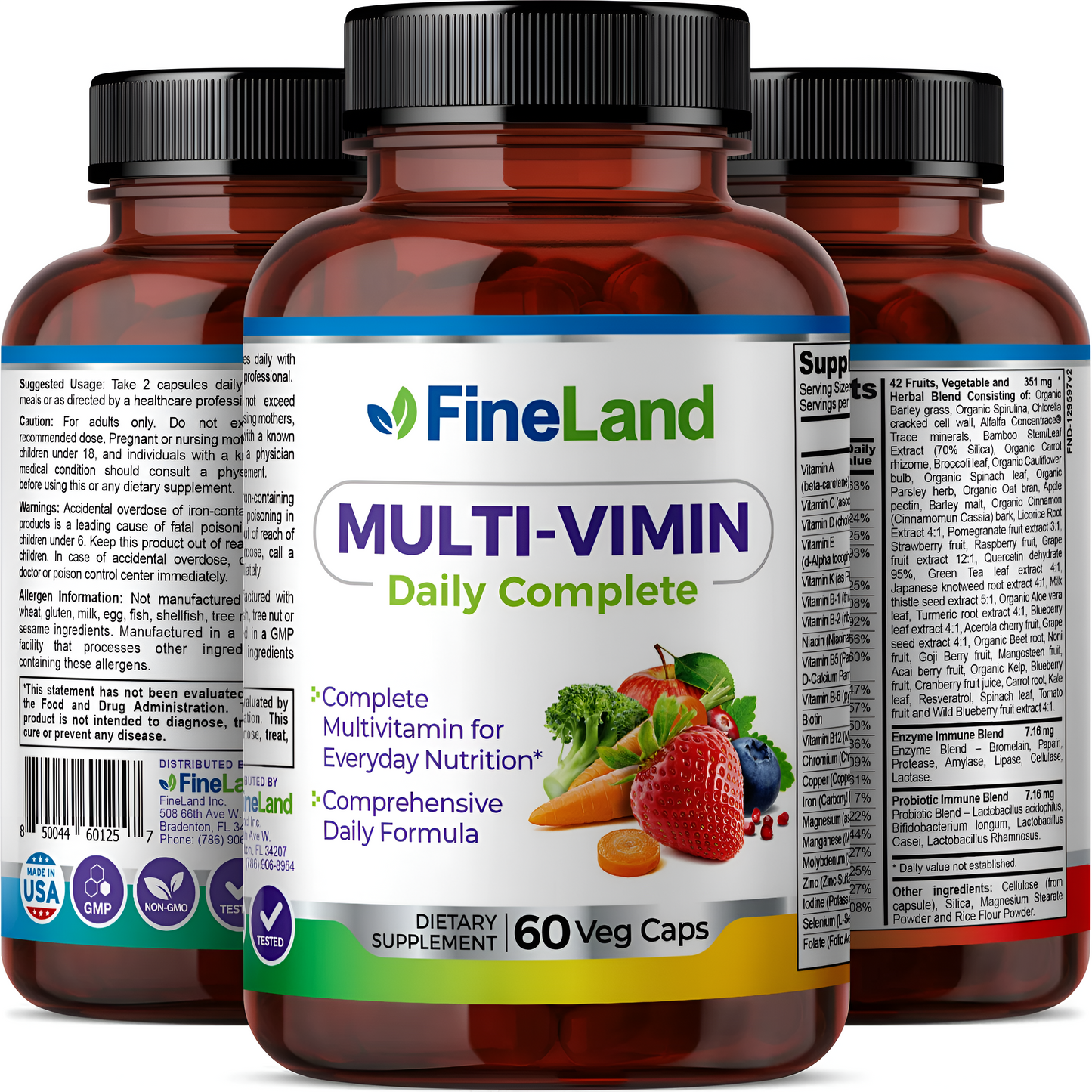 Multi-vimin, multivitamina Diaria completa - Fineland , 60 caps vegetales