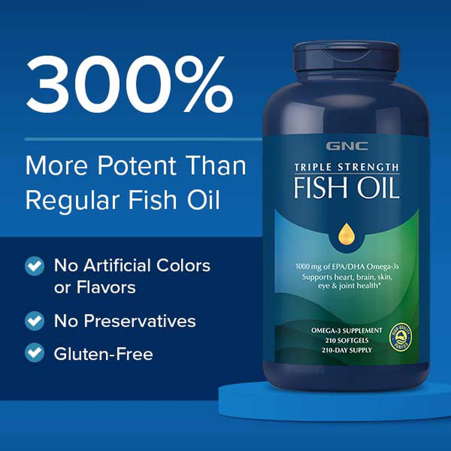 GNC Triple Strength Fish Oil 1000mg - 120 Softgels (120 Servings)