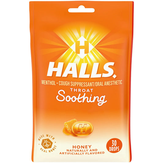 HALLS Pastillas para la Tos con Miel para Aliviar la Garganta 30 caramelos