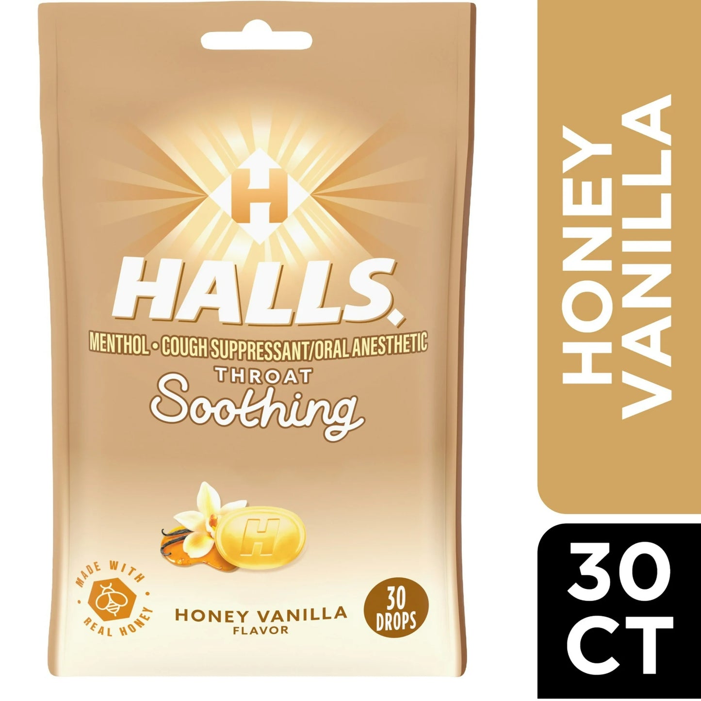 HALLS Garganta Calmante Miel Vainilla Tos Gotas, 30 Gotas