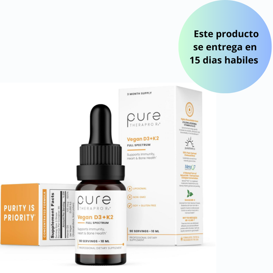 Pure TheraPro Rx Líquido vegano de espectro completo orgánico D3 + K2 , 10ml