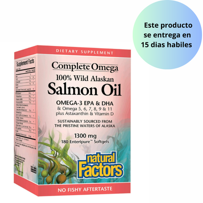 Omega completo de Natural Factors, aceite de salmón Alaska, apoya la salud cardíaca y cerebral con Omega-3 DHA y EPA, 180 cápsulas blandas