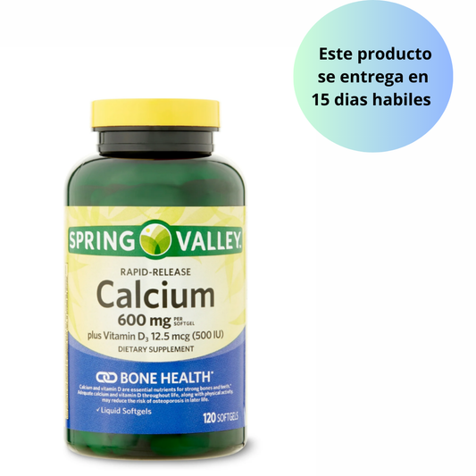 Spring Valley Calcio de Liberación Rápida - 600 mg + vitamina D3 12.5 mcg , 120 capsulas