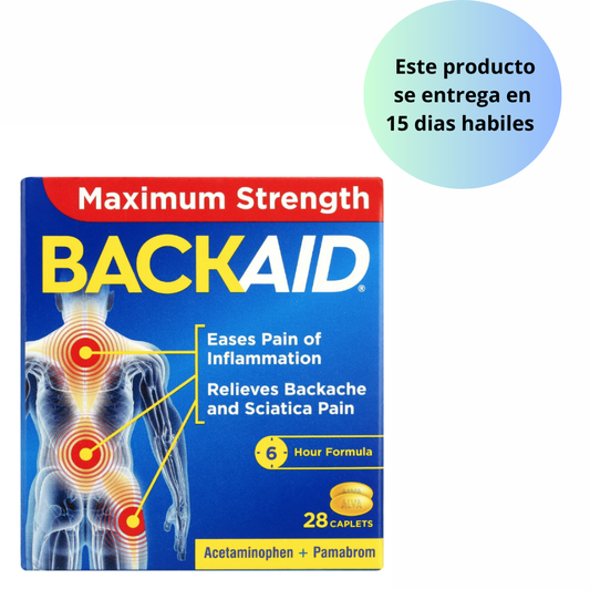 Backaid Analgésico de Espalda de Máxima Potencia Fórmula de 6 Horas, Comprimidos sin Aspirina, 28 Unidades