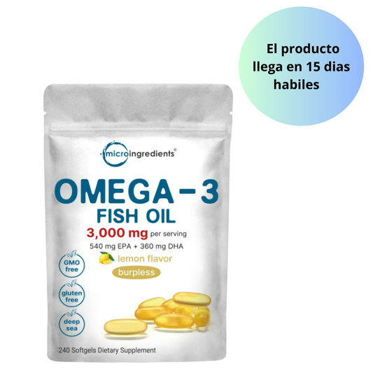 Omega-3 Fish oil 3000mg 540mg EPA + 360mg DHA - 240 capsulas sabor a limon