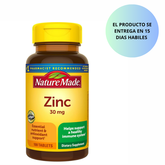 Nature Made  vitamina Zinc 30 mg - 100 tabletas