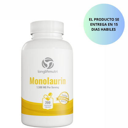 Longlifenutri , vitamina monolaurina de 1500 mg - 200 cápsulas vegetarianas