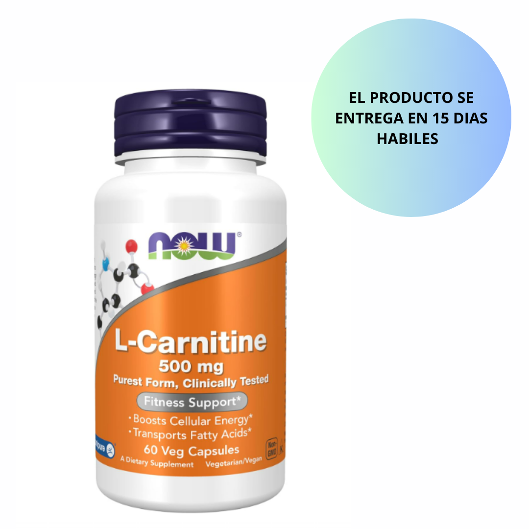 NOW  L-carnitina 500 mg , 60 capsulas vegetarianas