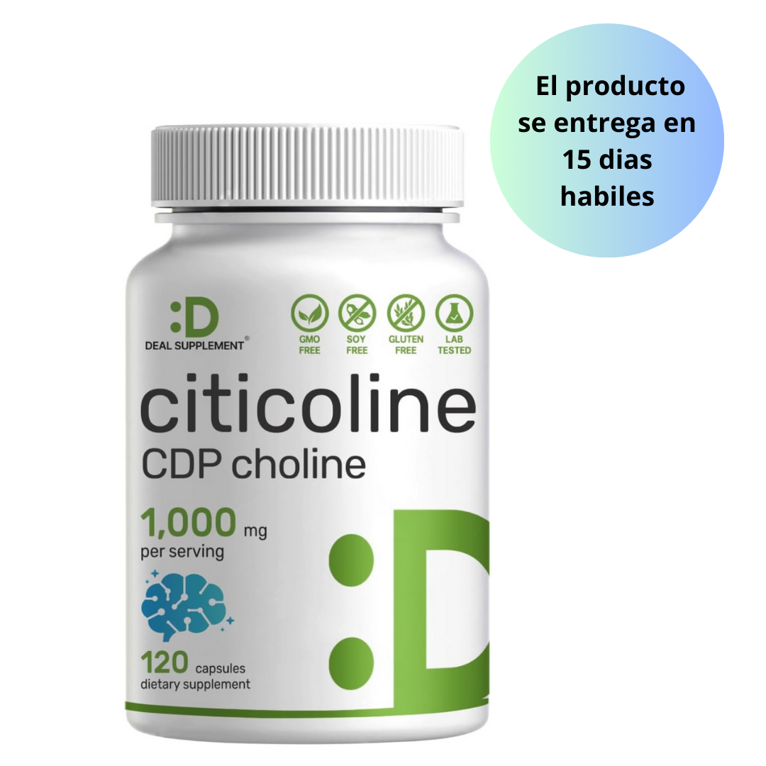 DEAL SUPPLEMENT Citicoline CDP Colina, 1,000 mg por porción, 120 cápsulas – Suplementos de colina extra fuerte – Propiedades de la vitamina B nootrópicas – Promueve la salud cerebral, la memoria y el enfoque – Sin OMG