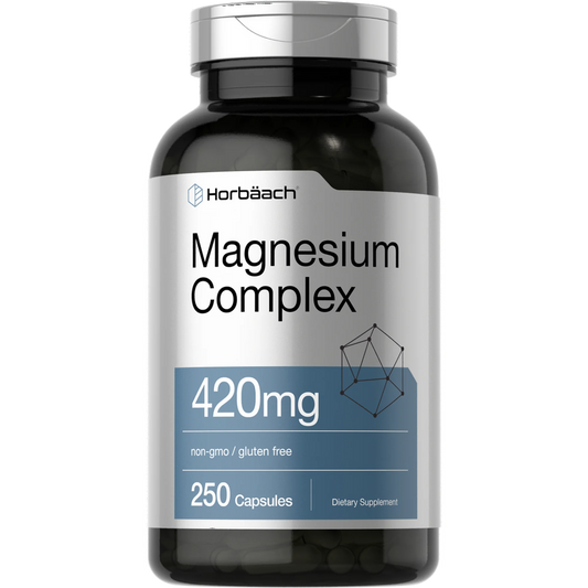 Horbaach - Complejo triple de magnesio | 420 mg | 250 cápsulas - Suplemento dietético de óxido de magnesio, citrato y aspartato