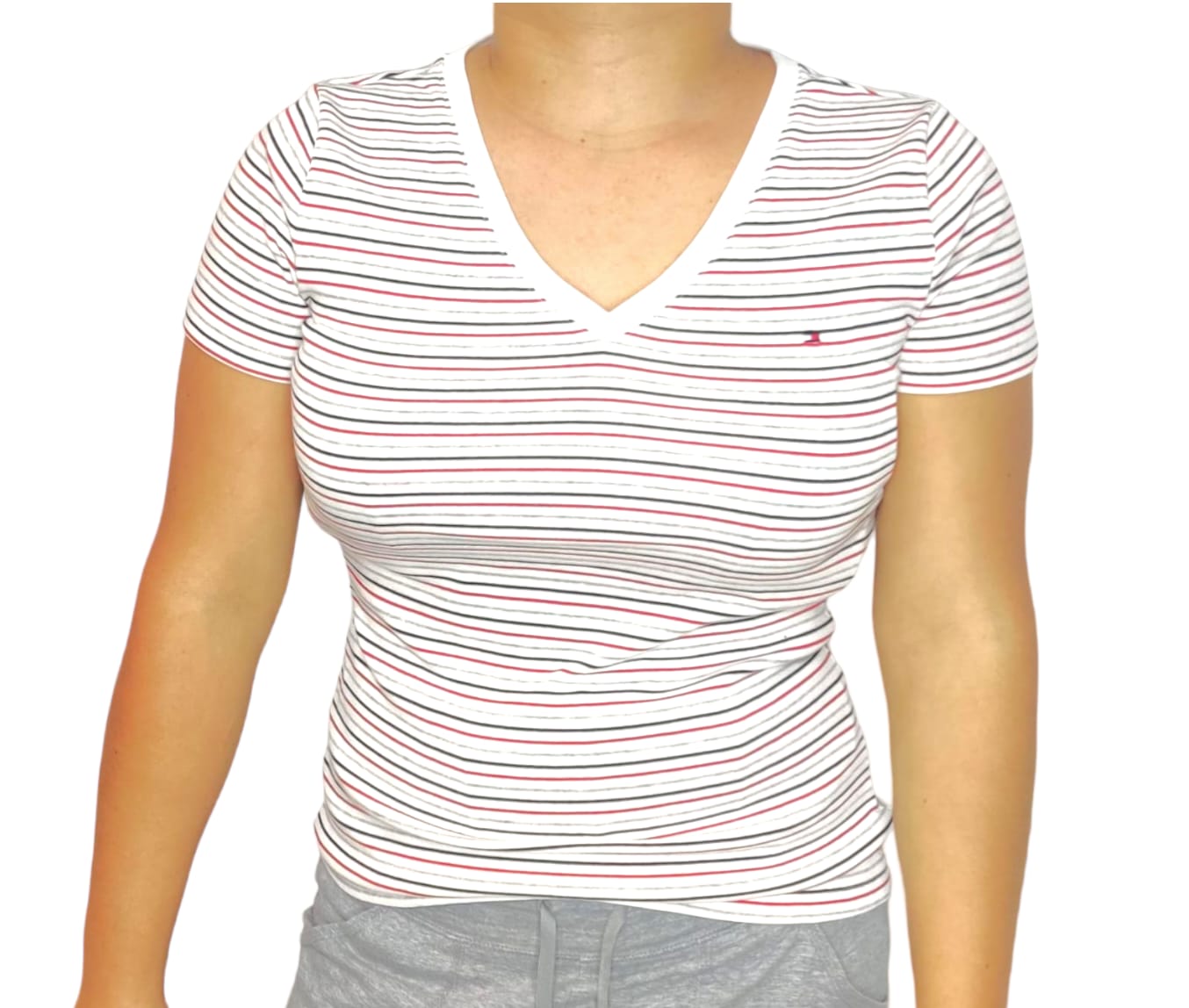 Polo Tommy Hilfiger para mujer de color blanco con franjas Azul, Rojo y Plomo