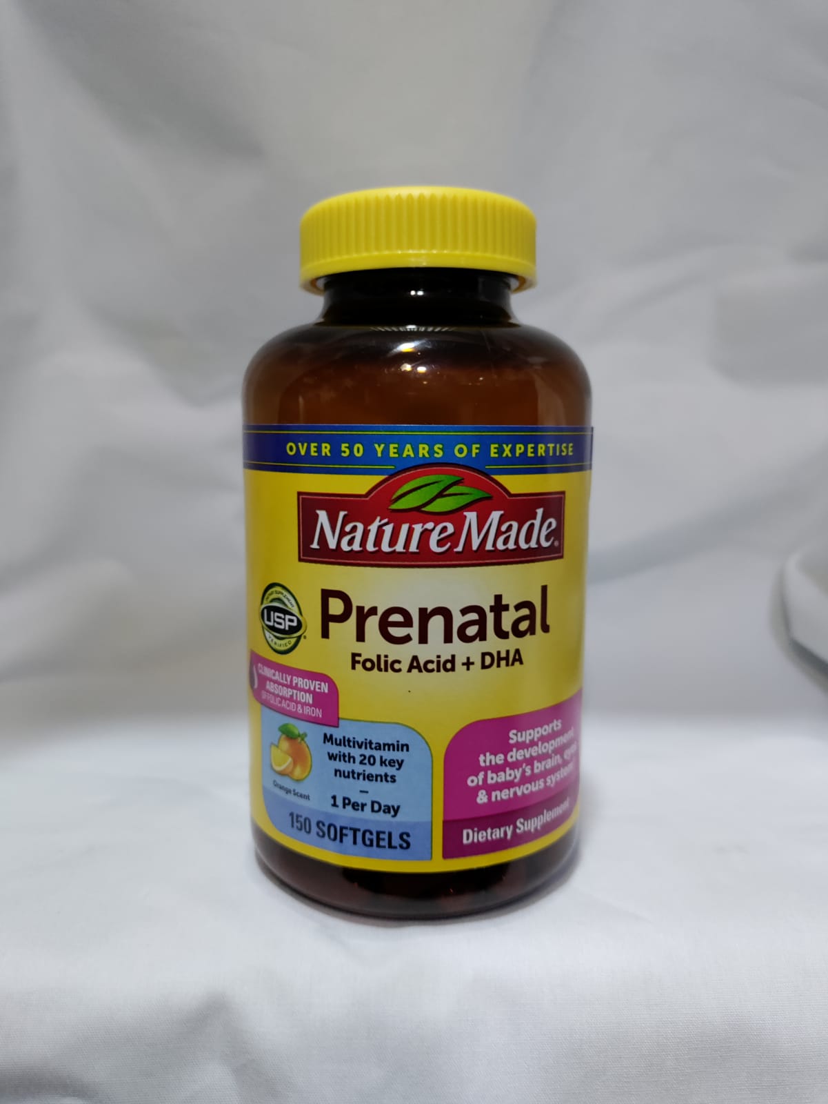 Nature Made, 150 cápsulas Prenatales ácido fólico + DHA