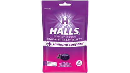 HALLS Immune support , alivio de tos 25 caramelos - Sabor sauco