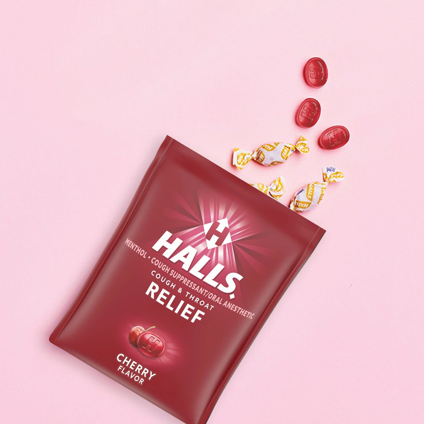 HALLS RELIEF Cough & Throat - Caramelos para Alivio de Tos, 30 caramelos sabor CHERRY