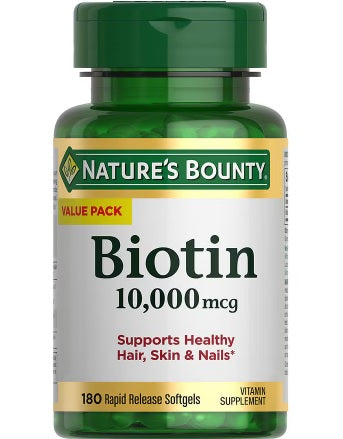 Nature's Bounty Biotin 10,000mcg 180 Capsulas de gel de liberación rápida