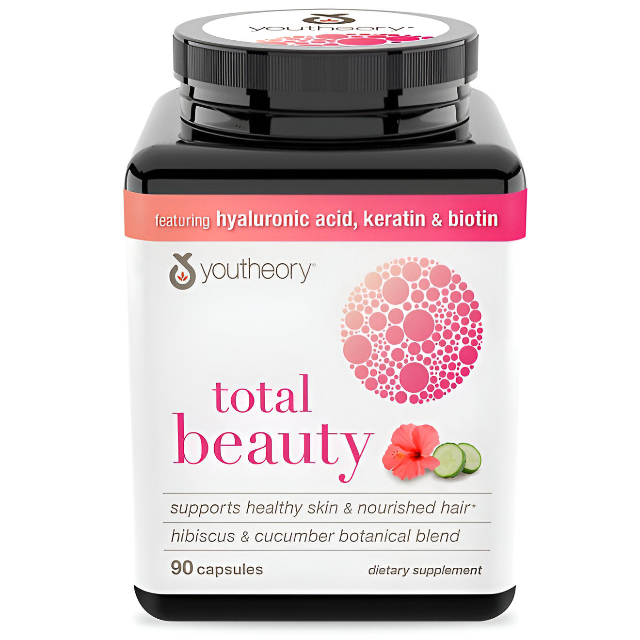 Youtheory Total Beauty Cápsulas de ácido hialurónico, queratina y biotina (90 ct.)