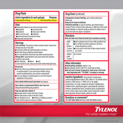 Tylenol Extra Strength Acetaminophen Rapid Release Gels, 290 Ct