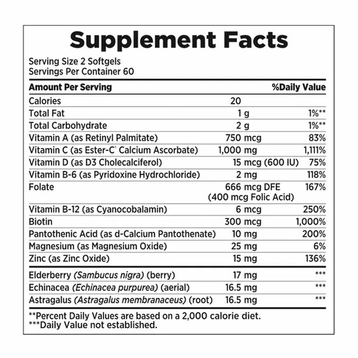 Nature's Bounty, IMMUNE 24HRS+ 120 softgels  - 100mg Ester-C+ vitamina D y Zinc