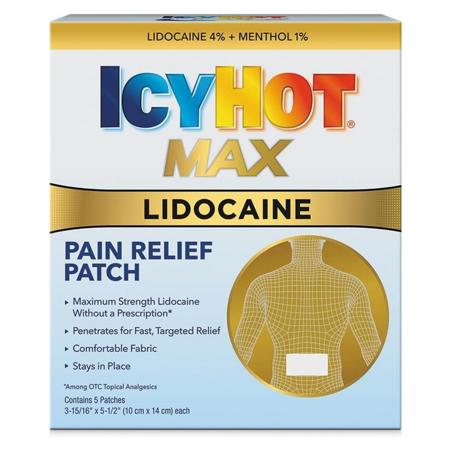 Icy Hot Max Strength Lidocaine Plus 5 parches