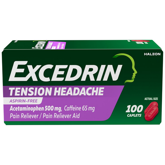 Excedrin Tension Headache- Aspirin free, acetaminophen 500mg y Cafeína 65mg - 100 tabletas