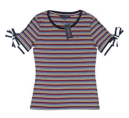 Tommy Hilfiger Camiseta de rayas de manga con lazo para mujer - Talla S