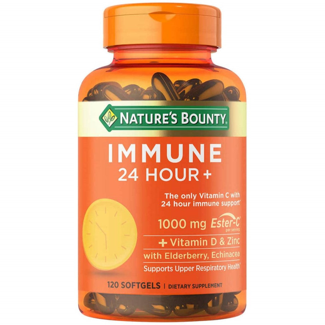 Nature's Bounty, IMMUNE 24HRS+ 120 softgels  - 100mg Ester-C+ vitamina D y Zinc