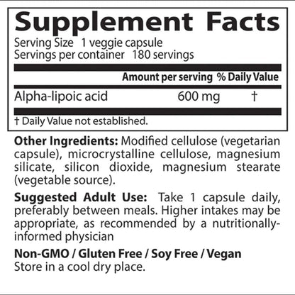 Doctor's Best Alpha-Lipoic Acid 600, 600 mg, 180  Capsulas
