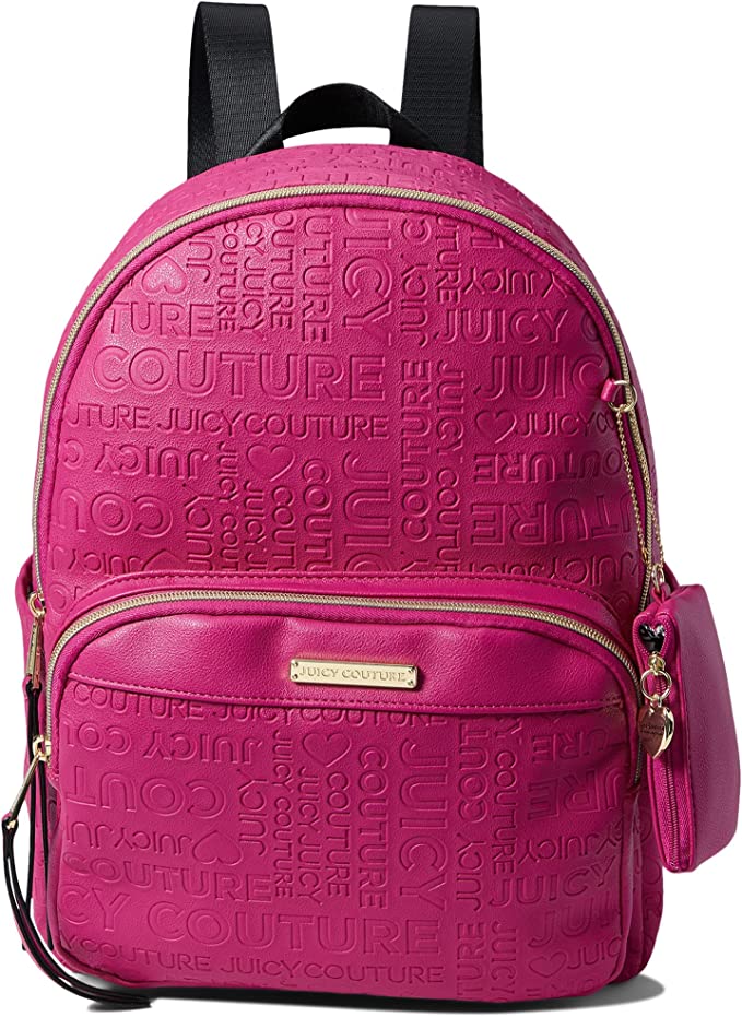 Juicy Couture Mochila Word Play, Logotipo de frambuesa en relieve, Mochila Word Play