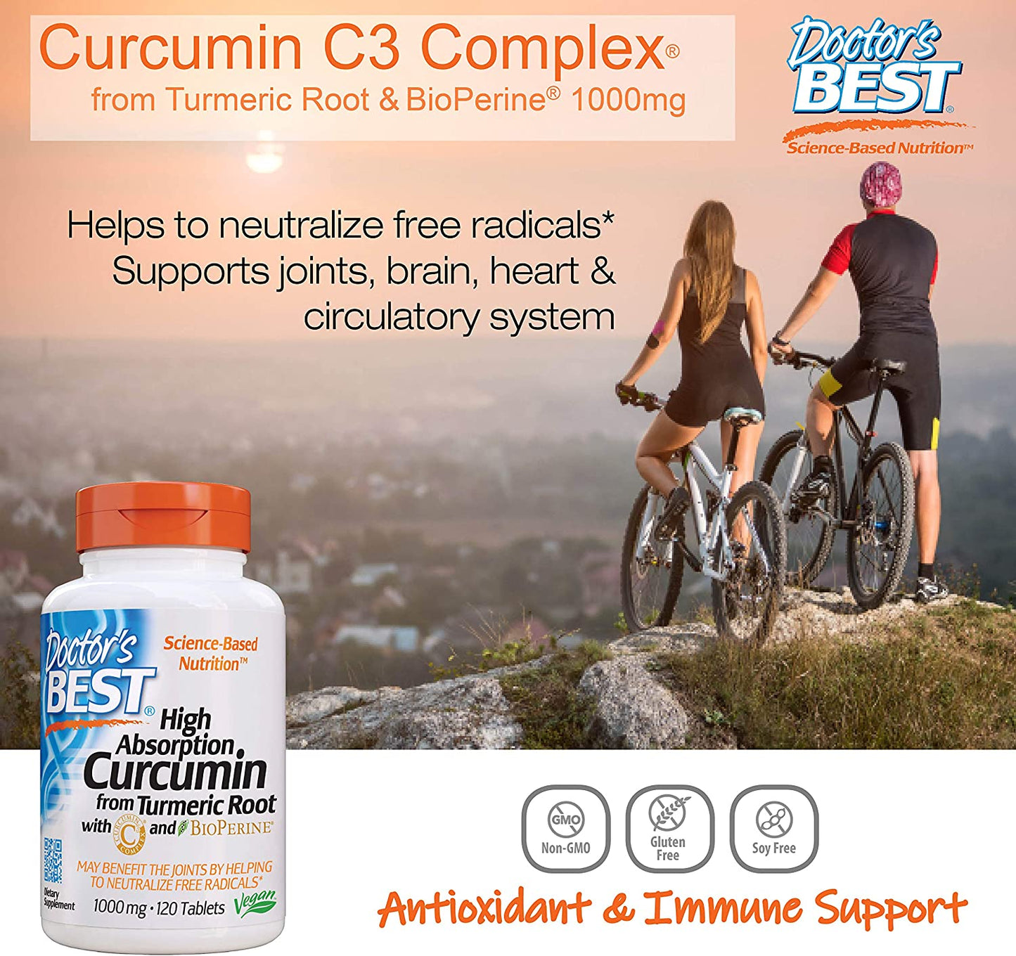 Doctor's Best Curcumina de raíz de cúrcuma con complejo C3 y bioperina, apoyo para las articulaciones, 120 tabletas