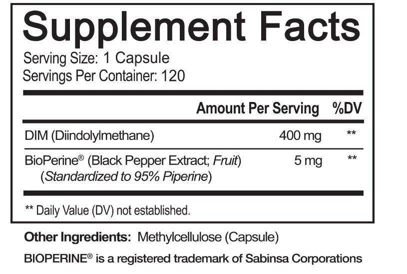 DIM  NutriFlair  400 mg con bioperina, 120 cápsulas