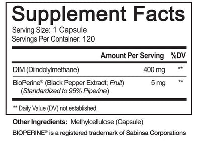 DIM  NutriFlair  400 mg con bioperina, 120 cápsulas